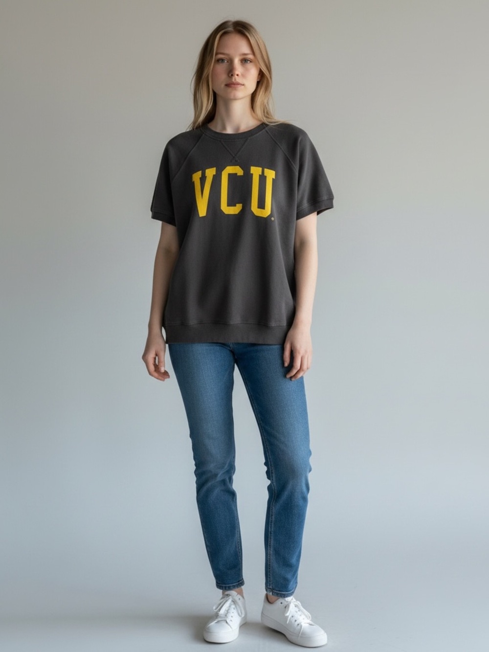 VCU Charcoal Short-Sleeve Sweatshirt with Yellow Logo